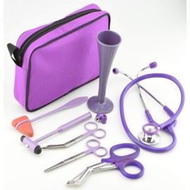 10 Pcs EMT Paramedic Doctor Nurse Diagnostic Stethoscope Scissors Set in Case Complete in 6 Colours (Purple)