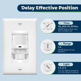 TOPGREENER in-Wall PIR Motion Sensor Light Switch, Motion Sensor Switch, Occupancy Sensor Switch, On/Off Override, 4A, 500W, Single Pole, 𝐍𝐞𝐞𝐝 𝐍𝐞𝐮𝐭𝐫𝐚𝐥 𝐖𝐢𝐫𝐞, TSOS5, White, 4 Pack