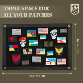 Bluyellow Patch Board Set with 3 Tactical Patches, American Flag Patch, Red Skull, Subdued Skull, 23.6x15.7 Inches Versatile Patch Wall for Morale, Military, Army Patches, Patch Display with a Box