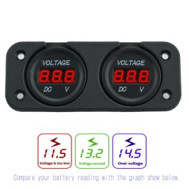 Kumbala DC 12/24V Car Dual Battery RED LED Digital Volt Meter Boat Voltage Marine Gauge - Blue + Red