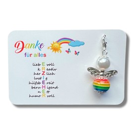 ERZIEHERIN Schutzengel Schlüsselanhänger DANKE Geschenk Kita Kindergarten Abschied Perlenengel Karte (Erzieher)