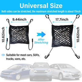 Kewucn 2 Layers Car Mesh Organizer, Two-Side Elasticity Auto Seat Back Net Bag Between Front Seats, Car Net Barrier of Backseat Pet Kids, Tissue Purse Holder, Storage Netting Pouch