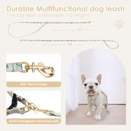 Little Boss Dog Harness, Gold Stamping Floral Pattern Soft Suede Adjustable No Pull Puppy Harness and Leash Set with Snap Buckle Dog Harness Small Sized Dogs