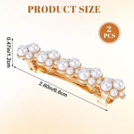2PCS Pearl Hair Clips, Elegant Pearl Barrettes with Pins for Women, Bridal Accessories for Weddings, Parties, Daily Use (Gold, White)