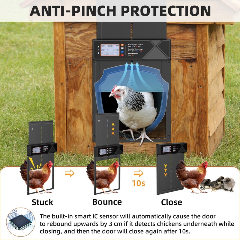 Automatic Chicken Coop Door Solar Powered, LCD Screen Electric Chicken