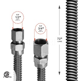 Highcraft GUHD-TT12-72M Gas Line Hose 5/8" O.D. x 72" Length with 1/2" x 3/4" FIP Fitting, Uncoated Stainless Steel Flexible Connector