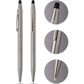 AT CROSS Cross Century Classic Titanium Gray finishes with a Band of Diamond Cut Micro-Knurl Detailing Barrel Ballpoint Pen and 0.7MM Pencil Set