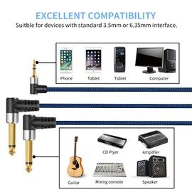 LDKCOK 3.5mm 1/8" Dual 6.35mm 1/4" TS Mono Stereo Y Cable Splitter Cord 5M, Ace 3 x 90 Degree Bend Design, Easy to Plug and Pull, Easy to Break Compatible for Smartphones, iPods, Sound Cards, CD