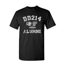 DD214 Alumni Distressed American Flag T-Shirt Military Veteran Mens Tee Shirt Black Small