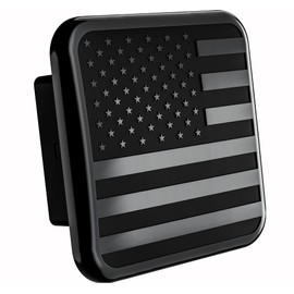 American Black Metal Flag Trailer Hitch Cover - Patriotic Flag Plug (Black, Fits 2'' Receivers)