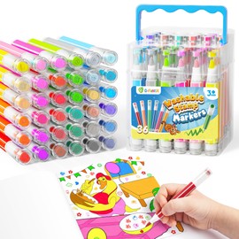 D-FantiX 36 Colors Washable Markers for Kids, Stamp Markers Coloring Set with Coloring Books and Stand Portable Box, Back to School Supplies for Girls Boys, Kids Road Trip Activities