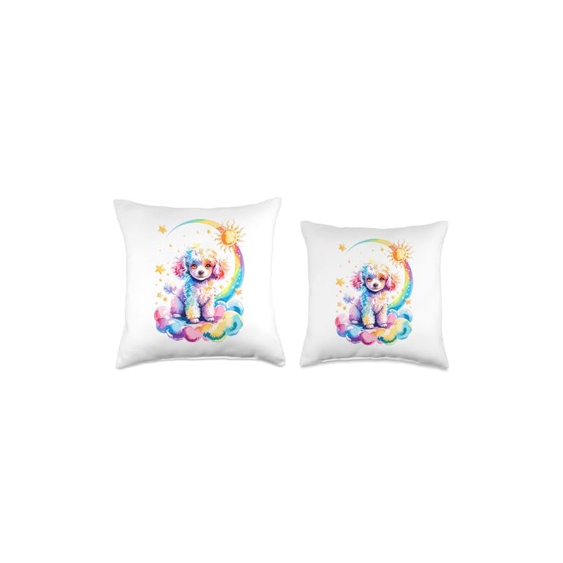 Rainbow Clouds Poodle Poodles Throw Pillow