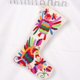 YZXDORWJ 2PCS 12" Mexican Mini Christmas Stockings Embroidered Floral Stockings Hanging Ornanment Xmas Holiday Decoration (12",2pcs-A)