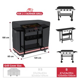 Turtle Life BBQ Grill Cover, 46 Inch Heavy Duty Waterproof Barbecue Gas Grill Covers for Flat Top Griddle, Anti-Fading Cover for Gas Grill, Black