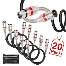 rycvaky XLR Microphone Cable 1 Ft/ 20 Pack, Short Male to Female XLR Speaker Cables for Recording Studio Speaker,Podcast or PA System,3-Pin Balanced Shielded, Soft PVC Jacket