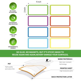 Dry Erase Labels for Storage Containers, Jars, Spice Labels, Waterproof, Reusable, Dry Erase, Multicoloured, Removable Labels, Sticky Notes (2 x 4 inches)