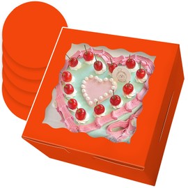 Bakepacker Bakepacker 36pcs 8x8x5 Inches Cake Boxes with Window 18-Packs Orange Cake Boxes 8 Inch Bakery Boxes (18 Cake Boxes +18 Cake Boards Included)