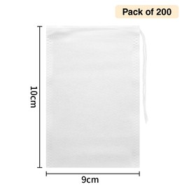 Luriseminger Pack of 200 Disposable Tea Bags, 9 x 10 cm Tea Filters Made of Non-Woven Fabrics, Empty Tea Filter Bags with Drawstring for Tea, Spice, Herbs