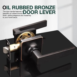 GOBEKOR 8 Pack Passage Door Levers Oil Rubbed Bronze Interior Door Handles with Lock Keyless Hall Closet Door Handles Bronze Square Passage Lever Door Hardware