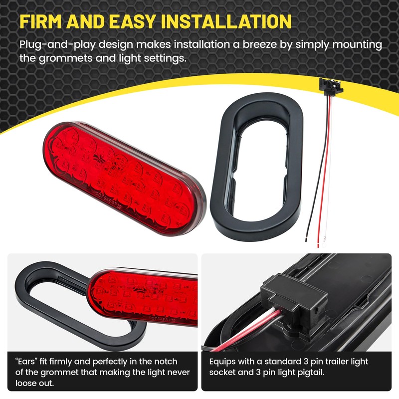 Oyviny 6 Inch Oval Red LED Trailer Tail Lights W/Light