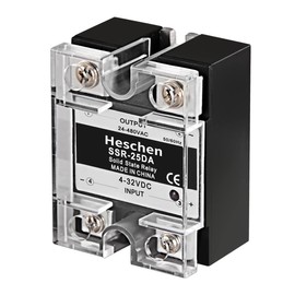 Heschen Single Phase DC/AC Solid State Relay, SSR-25DA, Input 4-32VDC, Output 24-480VAC, 25A 50-60Hz
