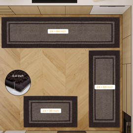 Kitchen Rugs 24" x 84", Non-Slip Machine Washable Kitchen Runner Rugs Floor Mats, Absorbent Comfort Standing Mats for Kitchen, Sink, Laundry and Hallway, Rolled Packaging, Grayish Brown & Coffee