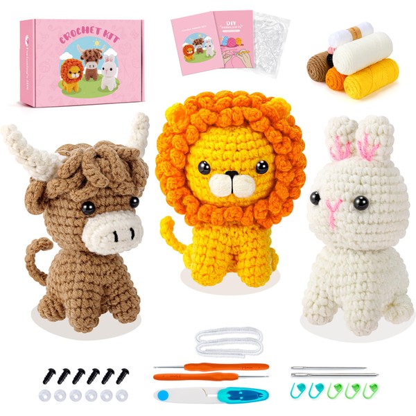 Fortuning's JDS Crochet Kit for Beginners, Amigurumi Crochet Animal Kits,