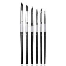 Round Pointed Tip Paint Brushes, 6PCS Artist Paint Brushes Set, Nylon Hair Art Paint Brush, Assorted Sizes Professional Watercolour Brushes, for Acrylic, Oil, Watercolour Painting, Art Supplies(Black)