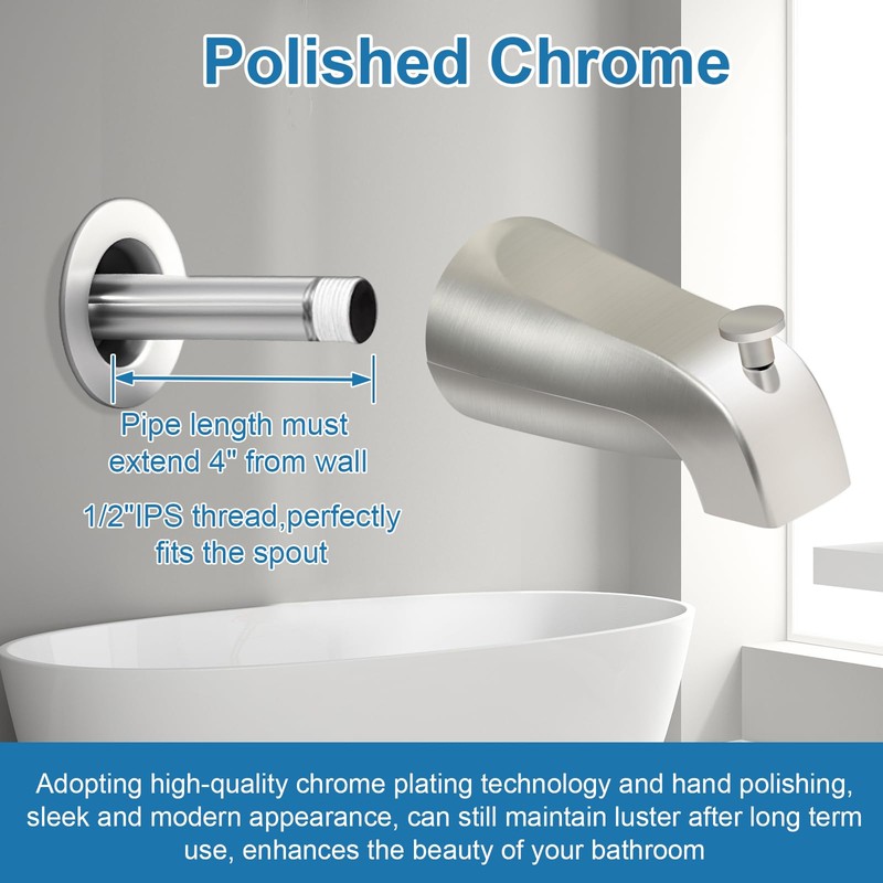 Universal Bathroom Brushed Nickel Tub Spout, Compatible with Westbrass E531D-1F-62,