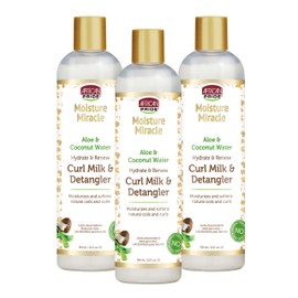 African Pride Moisture Miracle Hydrate & Renew Curl Milk & Hair Detangler (3 Pack), For Natural Coils & Curls, Hydrates & Controls Frizz, 12 oz