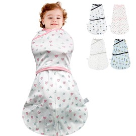 HINATAA Baby Sleeping Bags Newborn, Swaddling Bag Baby Cotton, 3-Way Adjustable Wearable Swaddle Blanket Baby, Baby Swaddle Transition, Baby Swaddling Cloths Boys Girls (Pink, 2-4 Months)