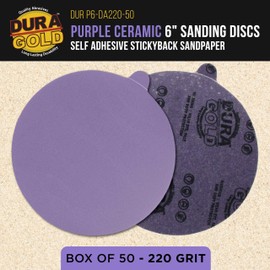 Dura-Gold Premium 220 Grit 6" PSA Purple Film Ceramic Sanding Discs, Box of 50 - Self Adhesive Stickyback Sandpaper for DA & Random Orbital Sanders - Abrasive Sand Auto Paint, Metal, Wood, Woodworking