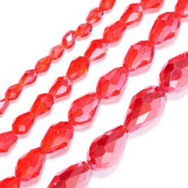 Bestewelry 4 Strands Faceted Glass Teardrop Beads Red Crystal Waterdrop Loose Spacer Beads Bulk for DIY Craft Necklace Earring Bracelet Jewellery Making