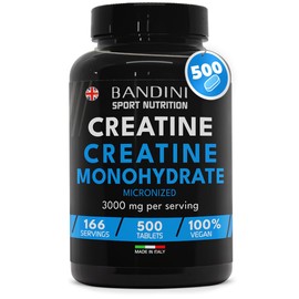 BANDINI Bandini? Creatine Monohydrate 3000mg | 500 Tablets | Supplement for Energy, Training and Gym | Pre Workout for Men & Women | Powder Alternative | 100% Vegan Micronized Creatine | Keto Unflavoured