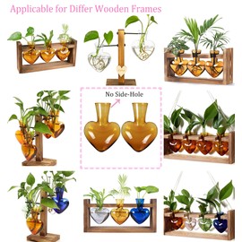 Kingbuy Replacement Heart Shaped Glass Vase Without Side-Hole - 2 Pack Compatible with Hydroponic Planter Wooden Stand, Exact Fit Differ Brand Wooden Base for Floral Decor Office Decor, Amber