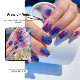 Short Press on Nails Creamy White and Brown Full Cover Brown Gradient Fake Nails with Golden Glitter Designs Acrylic Glue on Nails Reusable Artificial Stick on Nails for Women 24 Pcs