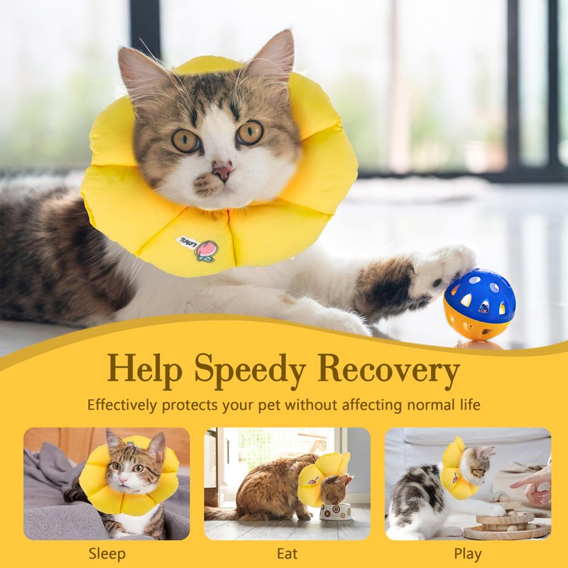 Cat Neck Brace, Adjustable Waterproof Cat Collar, Soft Sunflower Lick