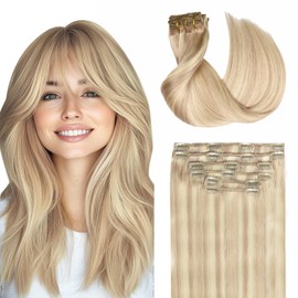 SURNEL Remy Clip in Hair Extensions Ash Blonde Highlight Bleach Blonde Seamless Clip in Hair Extensions Human 6 Pcs 18inch 100G (C#18P613,18'')