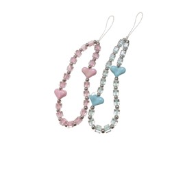 PPLWJLEF 2-Pack Phone Charm Beaded Wrist Strap Set Pink & Blue Cell Phone Bracelet Strap for Camera