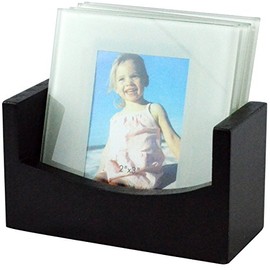Glass Photo Frame Coasters with Wooden Rack – Customizable 2x3 Coasters, Set of 4 for Personalized Gifts & Home Décor