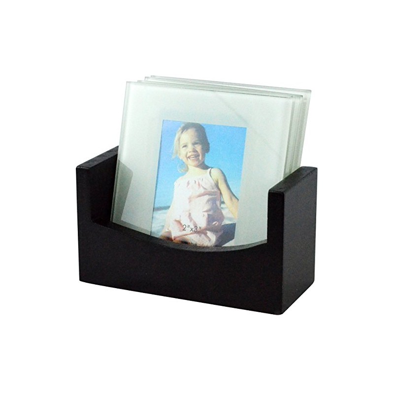 Glass Photo Frame Coasters with Wooden Rack – Customizable 2x3
