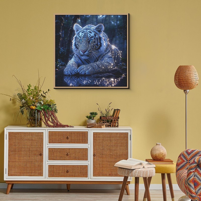 White Tiger Puzzles for Adults 1000 Pieces, Glowing Blue Forest