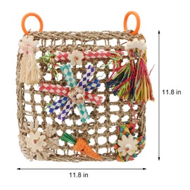 Hypeety Bird Toys Parrot Foraging Toys Bird Chew Toys Parakeet Shredding Seagrass Climbing Mat with Various Toys for Conure, Cockatiel, Lovebird, Parakeet, Budgie (L(Carrot))