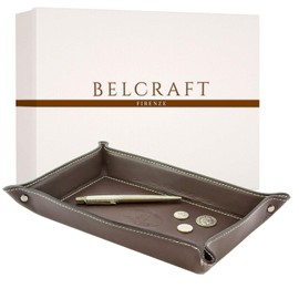 BELCRAFT Orvieto Leather Tidy Tray, Handmade Classic Italian Style, Key Wallet, Coin Box, Dark Brown (28x19 cm)