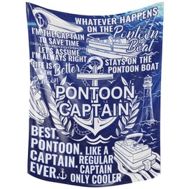 Pontoon Boat Gifts, Pontoon Boat Blanket for Pontoon Captain, Pontoon Lovers, Pontoon Boat Owners Gifts, Lake Gifts, Pontoon Gifts, 65 x 50 Inches Flannel Throw Blanket, Blue