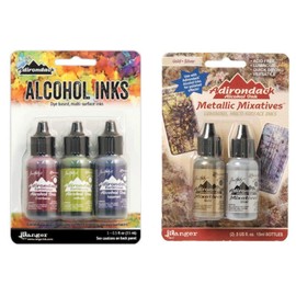 Ranger Tim Holtz Adirondack Alcohol Ink Bundle - Farmers Market Ink Set and Metallic Mixatives Ink Set