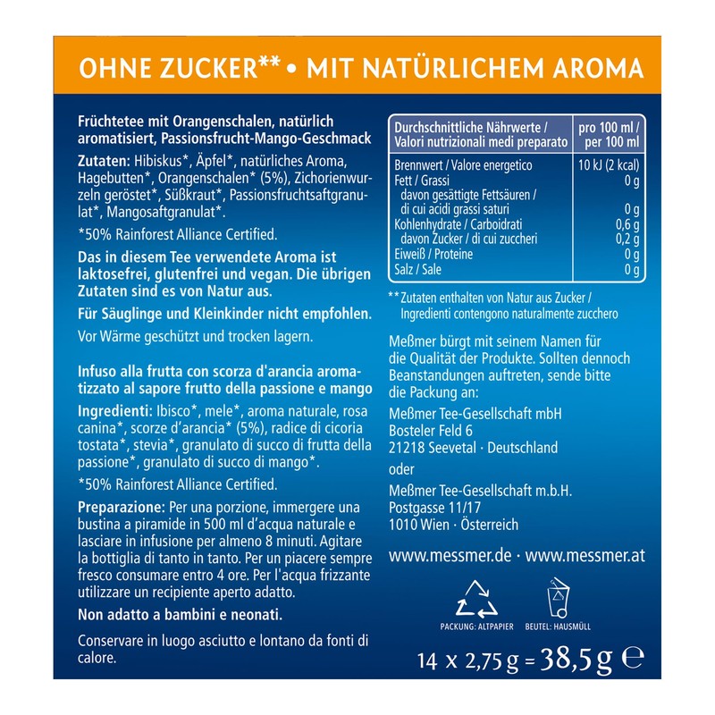 Messmer COLD TEA Passionfruit Mango tea 14 tea bags/1ct. Made