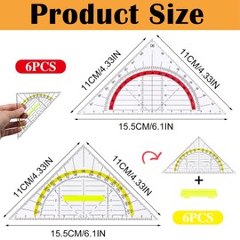 ElevaPulse Set of 12 Geometry Triangles, 6 Set Squares with Yellow Handle and 6 Red Set Squares, Transparent Set Square Set, Set Square Flexible, Suitable for Students, Office, Designer Painting