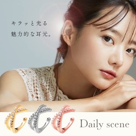 L'a Poume Women's Ear Cuff, Ear Cuff, Earrings, 925 Silver, Hypoallergenic, Cubic Zirconia, Cross Design, Silver, Cubic Zirconia