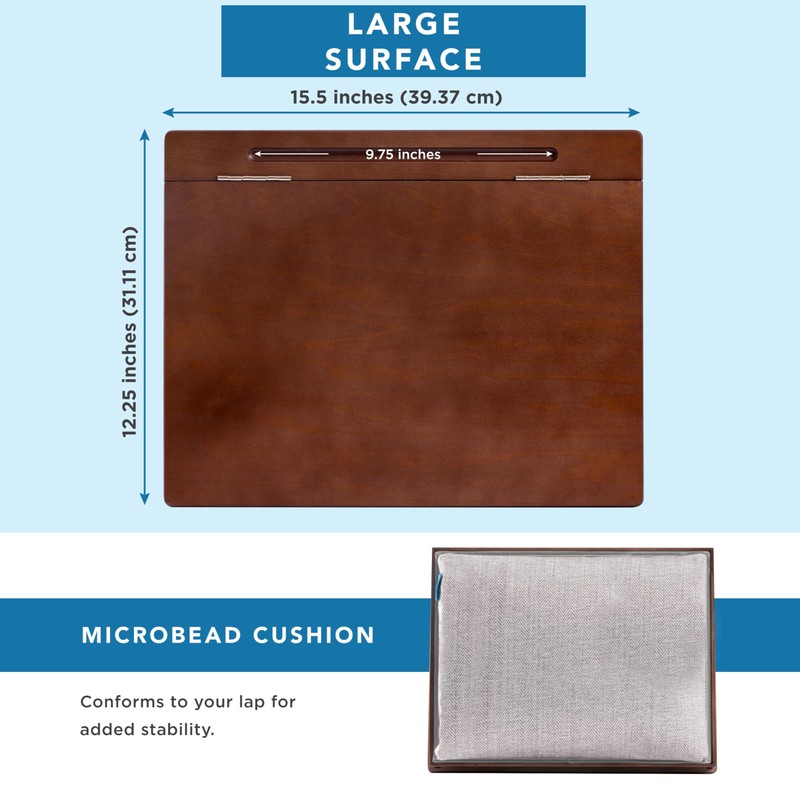 LAPGEAR Schoolhouse Lap Desk with Storage Compartments - Acacia Wood